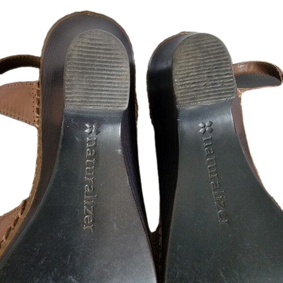 Naturalizer Wedge Block Heel Sandals Women 8.5 Brown Open Toe 4" Strappy Comfort - Picture 6 of 7